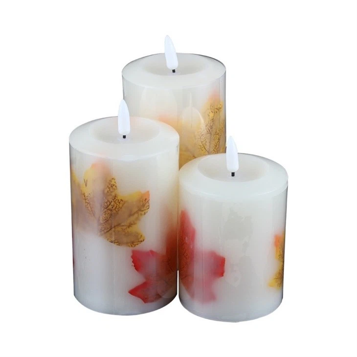 Flameless Marple Leaf Candles Battery Operated Candles Led Candles Pillar Candle Flame 3 Packs With Flickering Led Candles Flames & 10-Key Remote